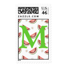 Monogram Initial Watermelon Postage Stamp Letter M