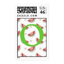 Monogram Initial Watermelon Postage Stamp Letter O