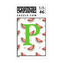 Monogram Initial Watermelon Postage Stamp Letter P