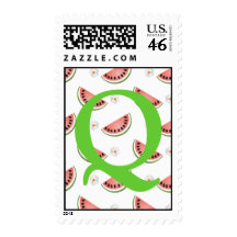 Monogram Initial Watermelon Postage Stamp Letter Q