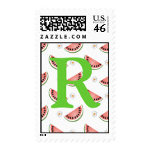 Monogram Initial Watermelon Postage Stamp Letter R
