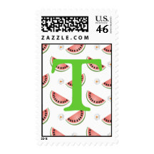 Monogram Initial Watermelon Postage Stamp Letter T
