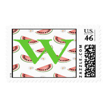 Monogram Initial Watermelon Postage Stamp Letter W