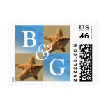 Monogram Initials Bride Groom Tropical Stamps