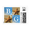 Monogram Initials Bride Groom Tropical Stamps