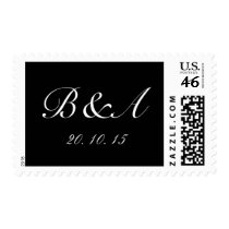 Monogram Initials Wedding Date Postage | Black