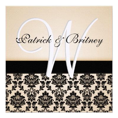 Monogram Ivory  &amp; Black Damask Wedding Invitations