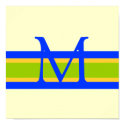Monogram Ivory Blue Green Yellow Wall Art Canvas posters