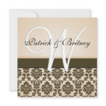 Monogram Ivory &amp; Brown Damask Wedding Invitations