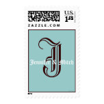 Monogram J Wedding Names Aqua Espresso Postage