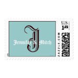Monogram J Wedding Names Aqua Espresso Postage