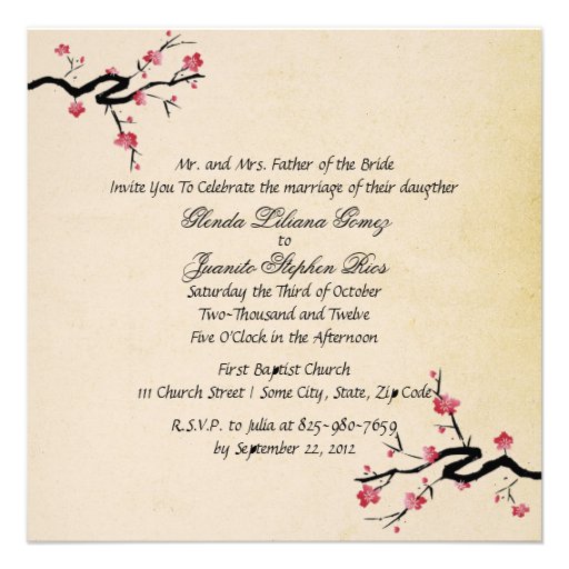 monogram japanese cherry blossom wedding announcement