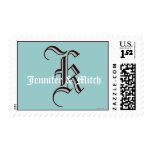Monogram K Wedding Names Aqua Espresso Postage