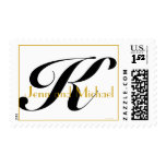 Monogram K Wedding Stamp Names Black White & Gold