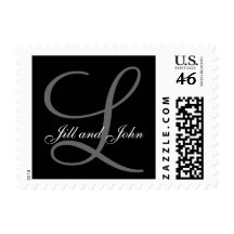 Monogram L and First Names Postage Black and Grey