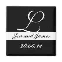 Monogram L Wedding Black & White Save the Date Fridge Magnet