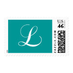 Monogram L Wedding Postage Stamps Aqua