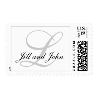 Monogram L Wedding Stamp with Names Grey White stamp