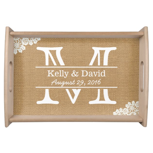 Monogram Lace & Burlap Rustic Wedding Service Trays