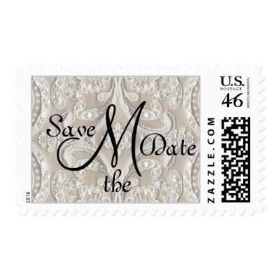 Monogram Lace Save the Date Postage Stamp
