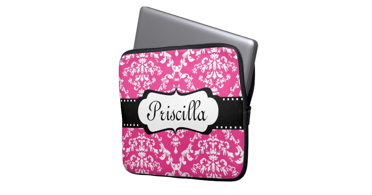 Monogram Laptop Sleeve Damask Pink Modern Cool Zazzle