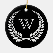 Monogram Laurel Black/White Christmas Ornaments