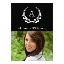 Monogram Laurel Black/White Custom Announcements
