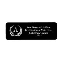 Monogram Laurel Black/White Custom Return Address Label