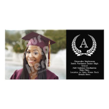 Monogram Laurel Black/White Photo Cards