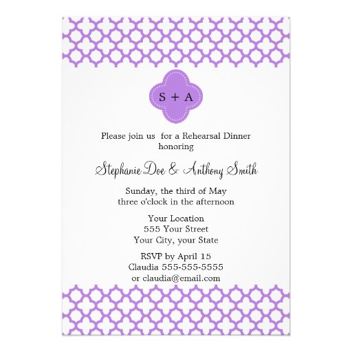 Monogram Lavender Quatrefoil Pattern Custom Invitation