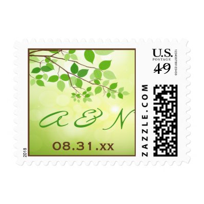 Monogram Leafy Branch Camping or Nature Wedding Stamp