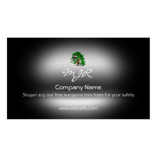Monogram, Leafy Green Tree, metallic-effect Business Card Templates (front side)