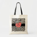 Monogram Leopard Print Heart Tote Bag