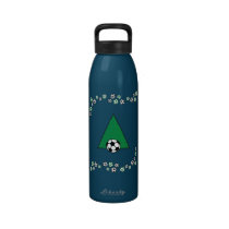 Monogram Letter A in Soccer Green water bottles