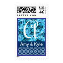 Monogram Letter A Light Blue Roses Stamp