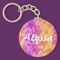 Monogram Letter A Multi Color Roses Keychain keychains