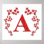 Monogram Letter A Red Leaves Print