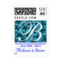 Monogram Letter B Ice Blue Roses Stamp
