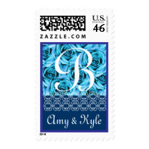 Monogram Letter B Light Blue Roses Stamp
