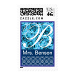 Monogram Letter B Light Blue Roses Stamp