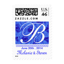 Monogram Letter B Light Blue Roses Stamp