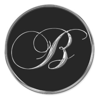 Monogram Letter B Sliver On Black Wedding Seal sticker