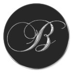 Monogram Letter B Sliver On Black Wedding Seal