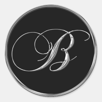 Monogram Letter B Sliver On Black Wedding Seal Stickers
