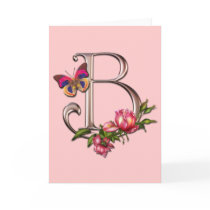 MONOGRAM LETTER B WITH ROSES AND BUTTERFLY GREETING CARDS