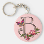 MONOGRAM LETTER B WITH ROSES AND BUTTERFLY KEY CHAIN