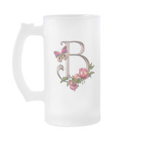 MONOGRAM LETTER B WITH ROSES AND BUTTERFLY COFFEE MUGS