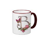 MONOGRAM LETTER B WITH ROSES AND BUTTERFLY COFFEE MUG