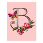 MONOGRAM LETTER B WITH ROSES AND BUTTERFLY POSTCARD