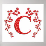 Monogram Letter C Red Leaves Poster